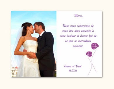 Exemple de carte de remerciement mariage