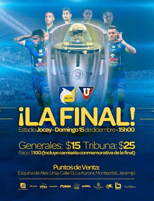 Precios de Entradas para final en Manta entre DELFÍN - LIGA