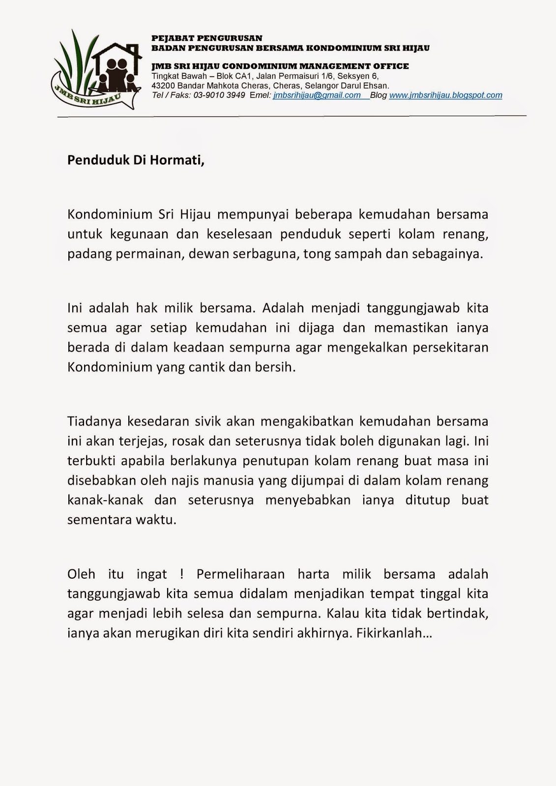 Contoh Surat Rasmi Permohonan Tong Sampah - SRasmi