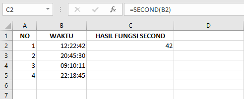 Fungsi SECOND: Kegunaan, Contoh, dan Tutorial di Microsoft Excel