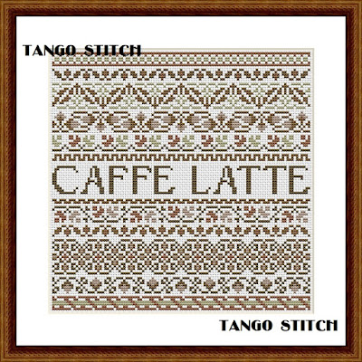 Caffe Latte simple coffee cross stitch ornaments hand embroidery pattern - Tango Stitch