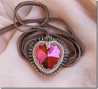 Swarovski Crystal Astral Pink heart beaded bezel pendant necklace by Rachel Graham