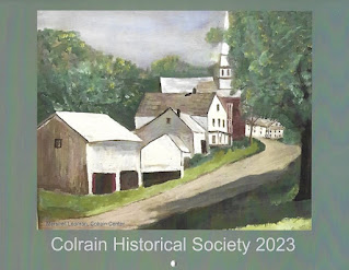 Calendar cover with painting by Marshall Looman of Colrain Center in 1950s or 1960s