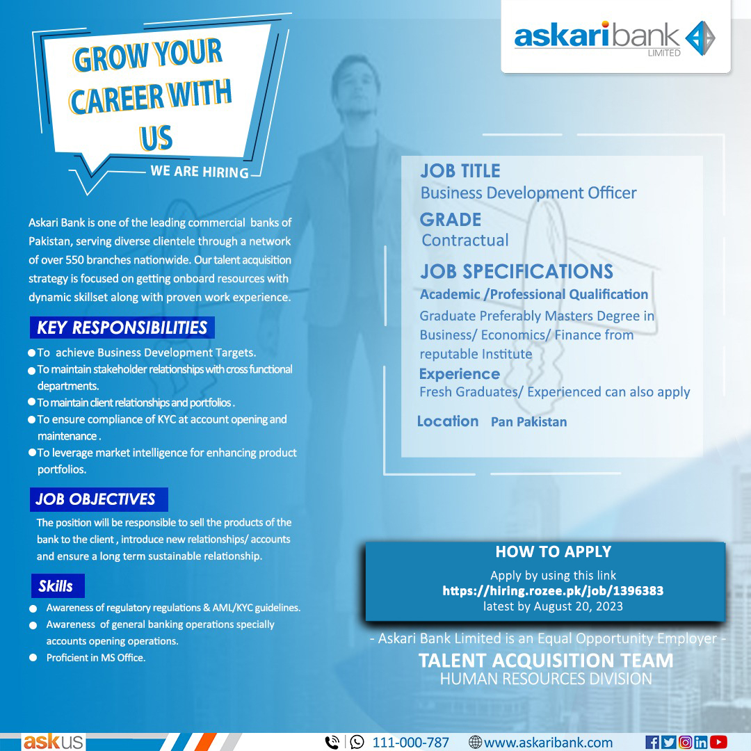 Askari Bank Business Development Officer Jobs 2023