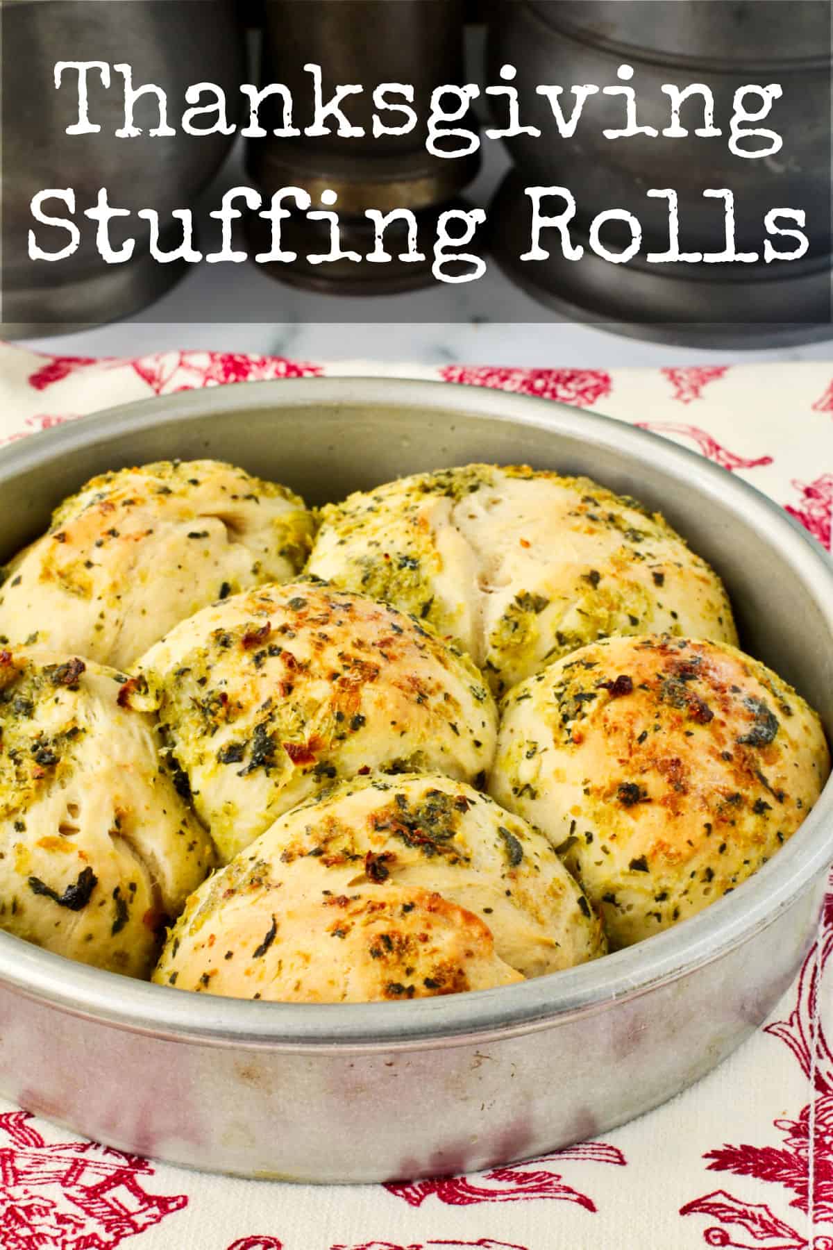 Thanksgiving Stuffing Rolls in cake pans.