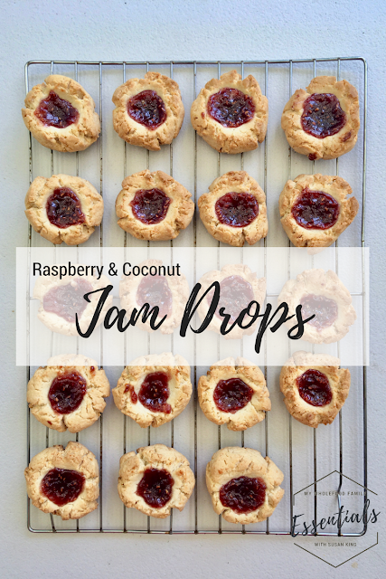 raspberry and coconut jam drop cookies - free from gluten, nuts, dairy and refined sugar - from www.mywholefoodfamily.com