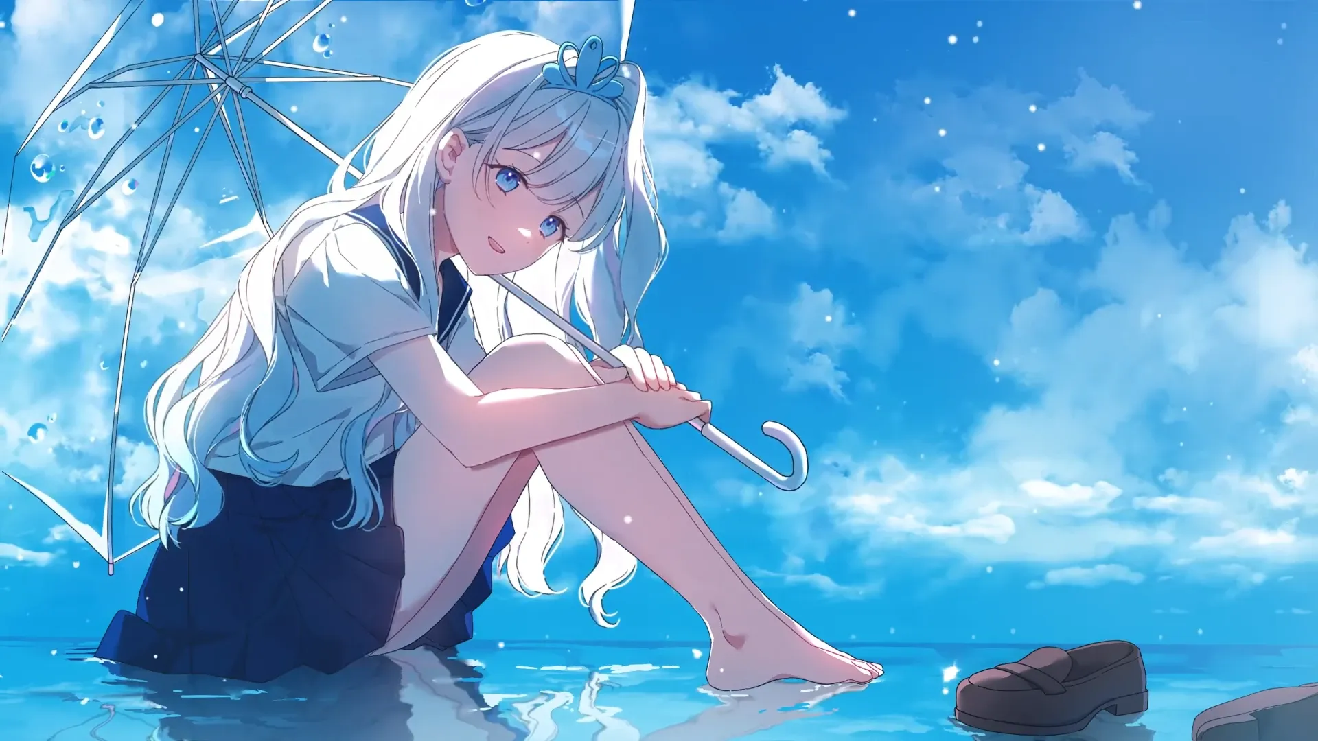Anime School Girl Sky Clouds Live Wallpaper For Pc