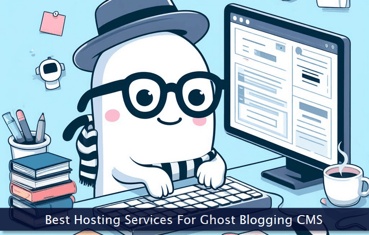 A ghost blogging in front of a computer