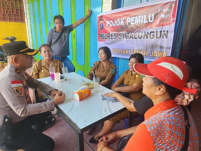 POLSEK TANAH JAWA KEMBALI GELAR KEGIATAN SAMBANG DAN PATROLI DIALOGIS POJOK PEMILU POLRES SIMALUNGUN