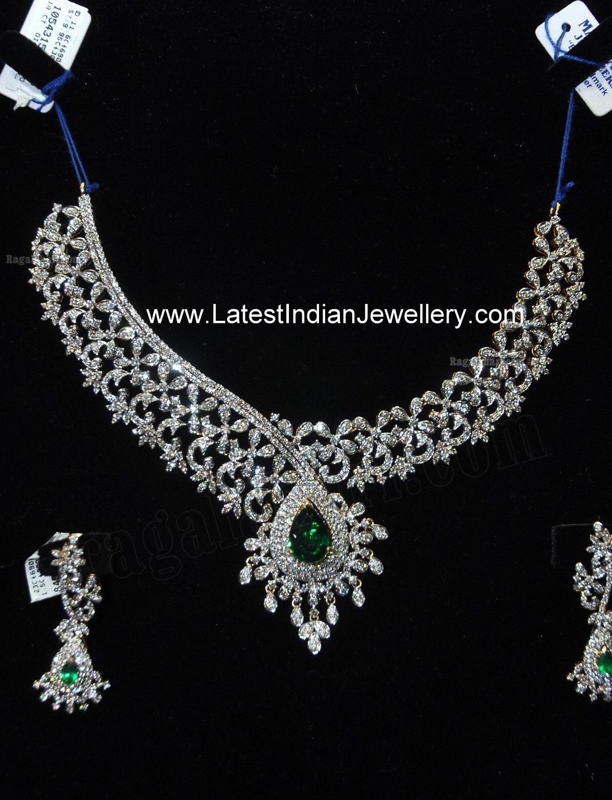 Designer Indian Diamond Necklace Set with Emeralds from Manepally ...