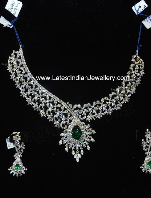 Designer Indian Diamond Necklace Set with Emeralds from Manepally ...