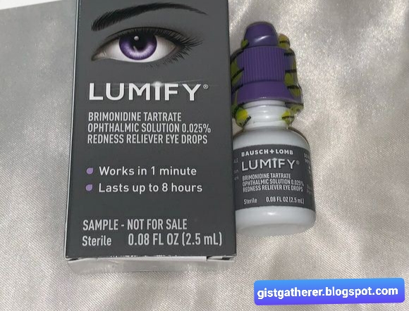 Lumify Whitening eye drop packaging and eye drop bottle