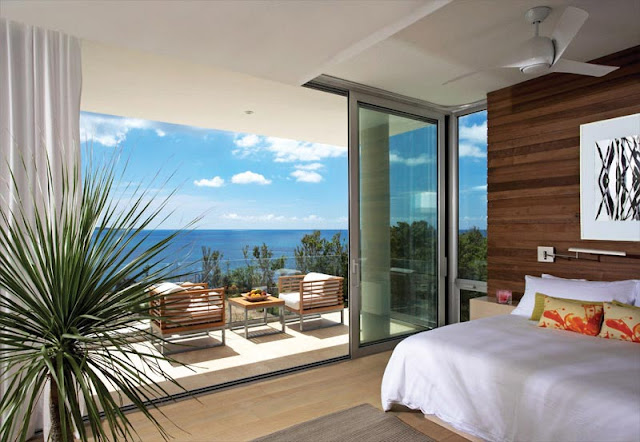 Modern bedroom with the balcony 