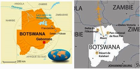 carte touristique du Botswana, circuit et safari interessant