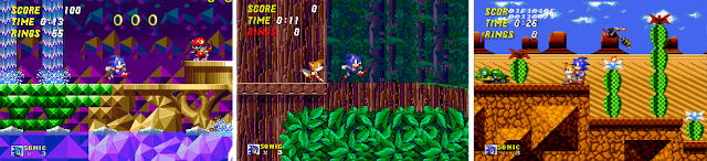 Screen des niveaux abandonnés que sont Hidden Palace Zone, Dust Hill Zone et Wood Zone de Sonic 2, sur Sega Megadrive.