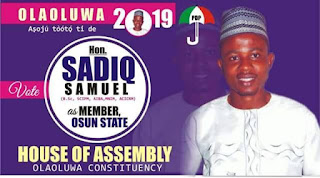 VOTE: Sadiq Samuel as Member Osun State, House of Assembly, Olaoluwa, 2019