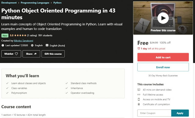 [100% Off] Python Object Oriented Programming in 43 minutes| Worth 24,99$