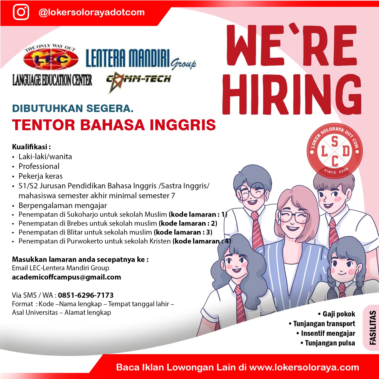 Loker Sukoharjo, Brebes, Blitar, Purwokerto di LEC Lentera Mandiri Group