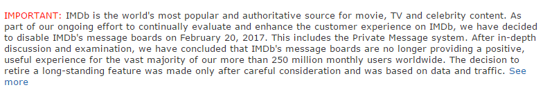 IMDb message board shut down notice