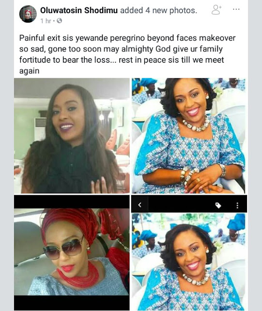 Sad!?Lagos based make-up artist, Yewande Peregrino of Beyond Faces has died!