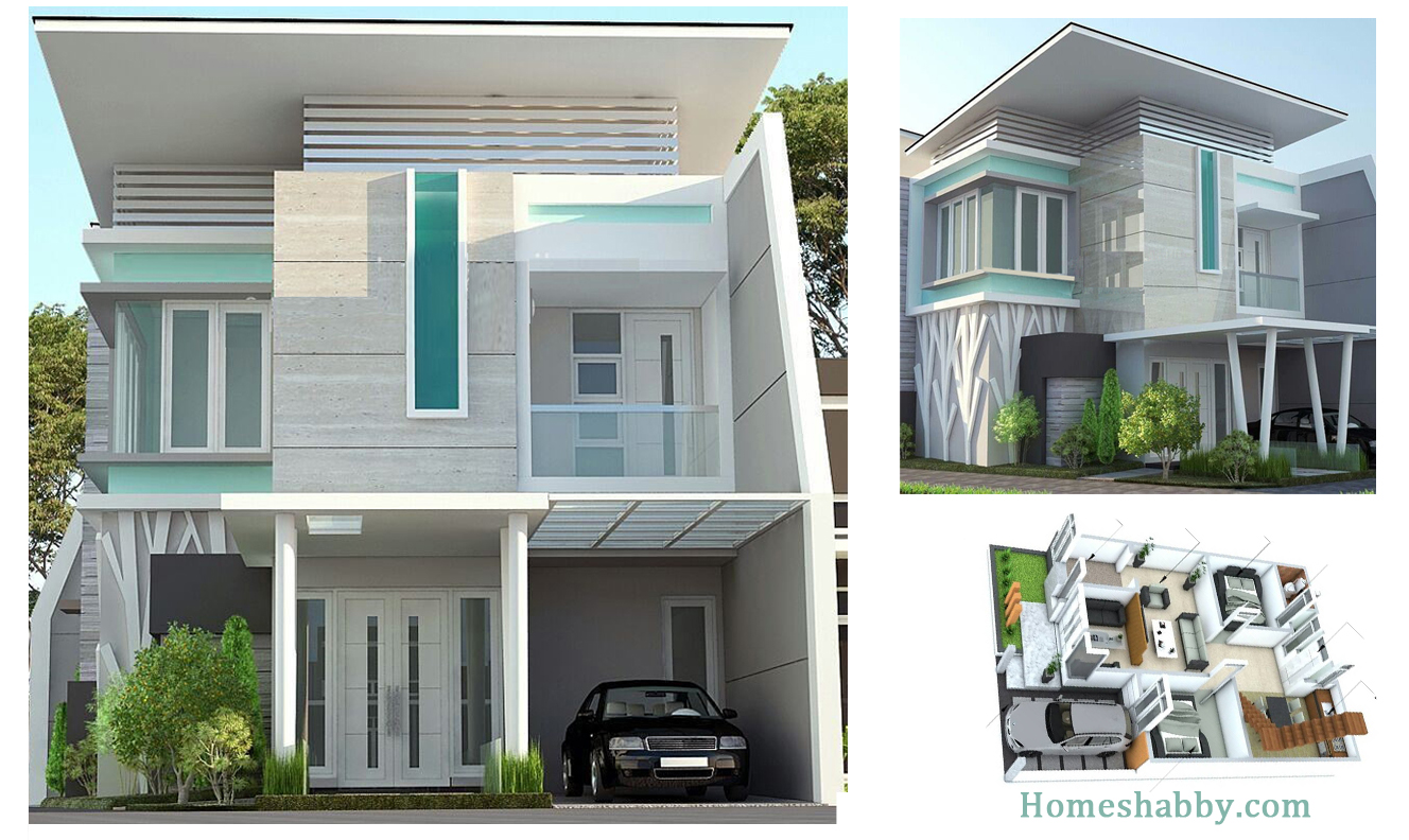 Desain Dan Denah Rumah Lantai 2 Dengan Ukuran 8 X 11 M Kombinasi Tosca Dan Abu Abu Agar Terlihat Cerah Homeshabbycom Design Home Plans