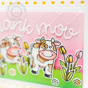 Sunny Studio Stamps: Miss Moo Frilly Frames Loopy Letters Thank You Card by Mona Toth