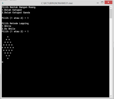 Contoh Program C++ Belah Ketupat,dengan metode looping 