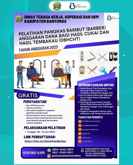 PELATIHAN PANGKAS RAMBUT (BARBER) DINNAKERKOP UKM KABUPATEN BANYUMAS TAHUN 2023