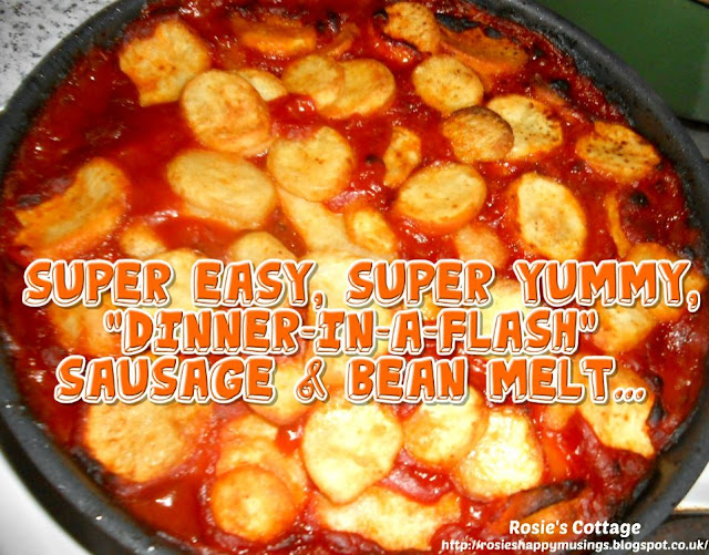 Super easy, super yummy, "dinner-in-a-flash" sausage & bean melt: A perfect quick & easy dinner for a busy night.