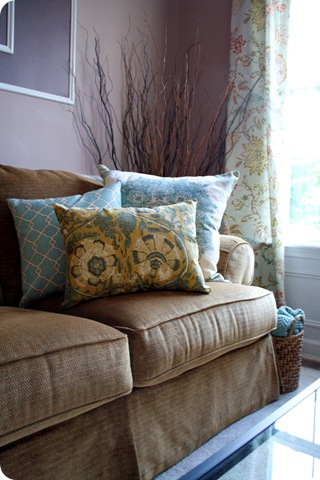blue and yellow pillows
