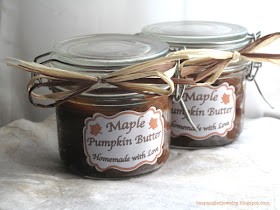Homemade Maple Pumpkin Butter with homemade labels. Great gifts!