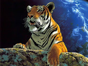 espectacular fondo de pantalla de un tigre con el mundo atras exelente!