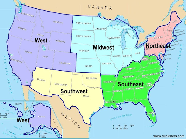 United States By Region Map 