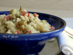 Risotto de habas y berenjena con jamón – Eggplant and fava beans risotto