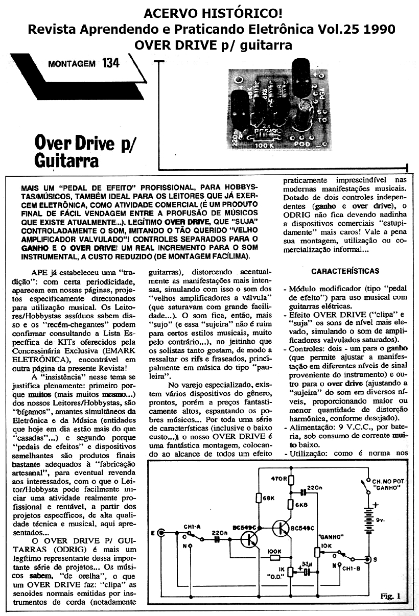 Revista Aprendendo e Praticando Eletrônica Vol.25 90 OVER DRIVE p/ guitarra