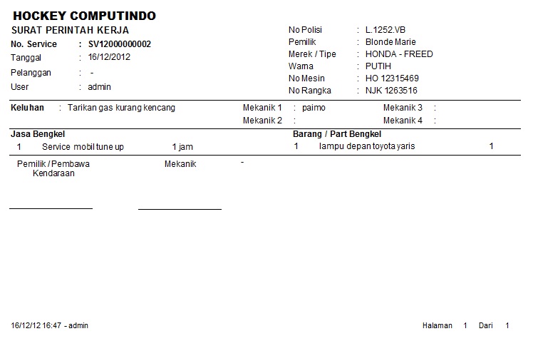  Contoh  Faktur Bengkel  Mobil Contoh  Oi