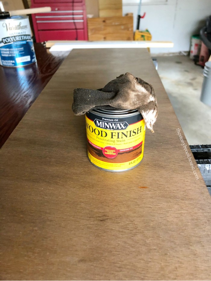 Staining floating shelf pieces