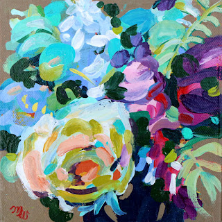 Flower painting by artist Merrill Weber framed original acrylic on canvas 6 x 6  Celebration 107