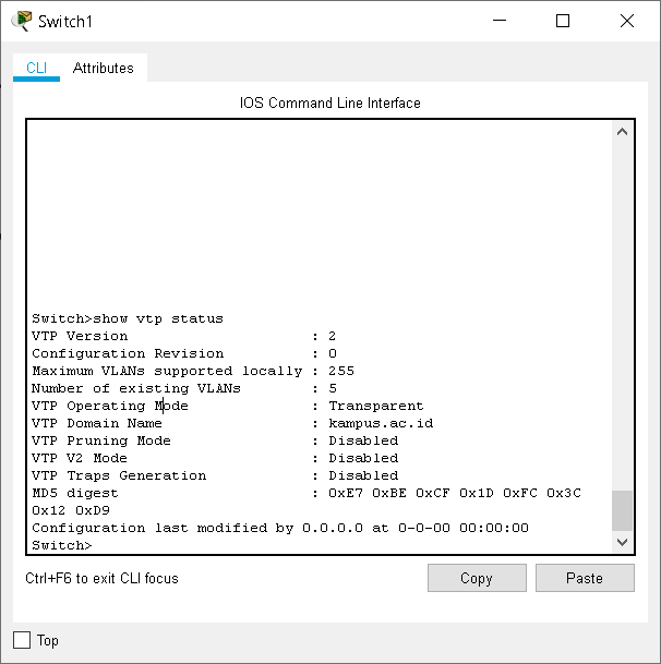 KONFIGURASI VTP ( Vlan Trunking Protocol)  DI CISCO PACKET TRACER