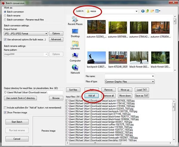 Choose the "Resize" folder then click Add all button.