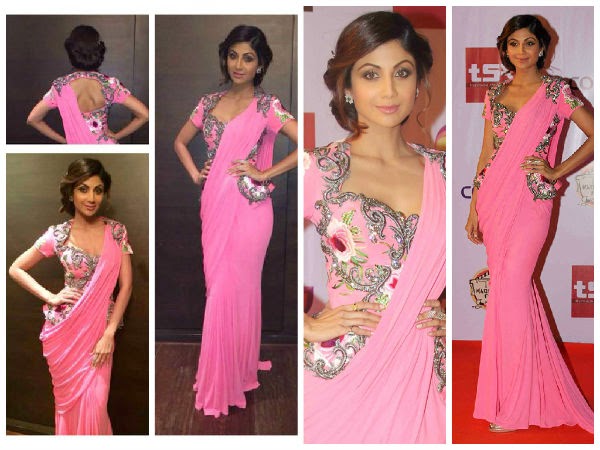 Actress Shilpa Shetty in Pink Plain Saree Gown at Television Style Awards 2015