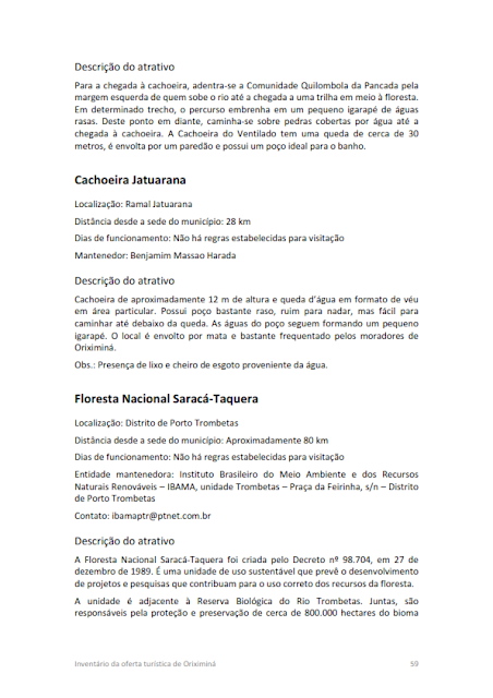 Inventário da oferta turística do Município de Oriximiná -  C.1. Atrativos naturais - 2014