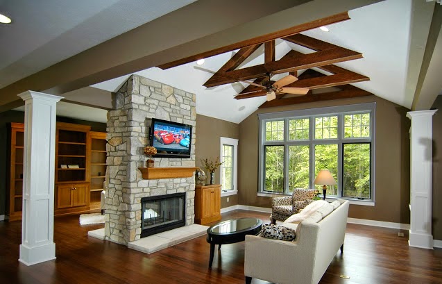 modern living room with nice fireplace 