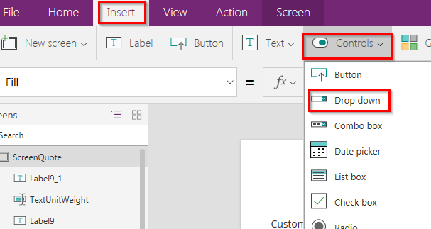 Powerapp dropdown menu