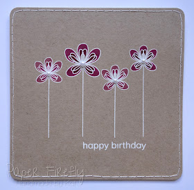 CAS card with white embossed and coloured flowers (Clearly Besotted stamp)