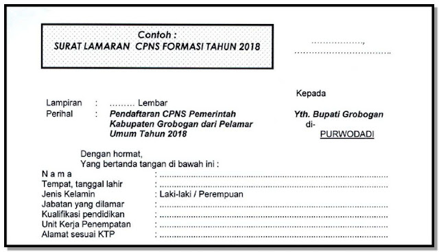 Surat Lamaran Pendaftaran CPNS Pemerintah Kabupaten Grobogan