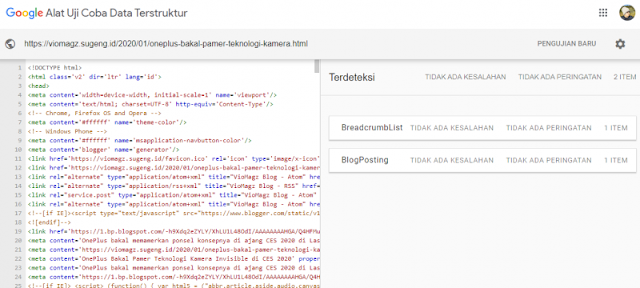 Vio Magz - Hasil tes Google Data Terstruktur