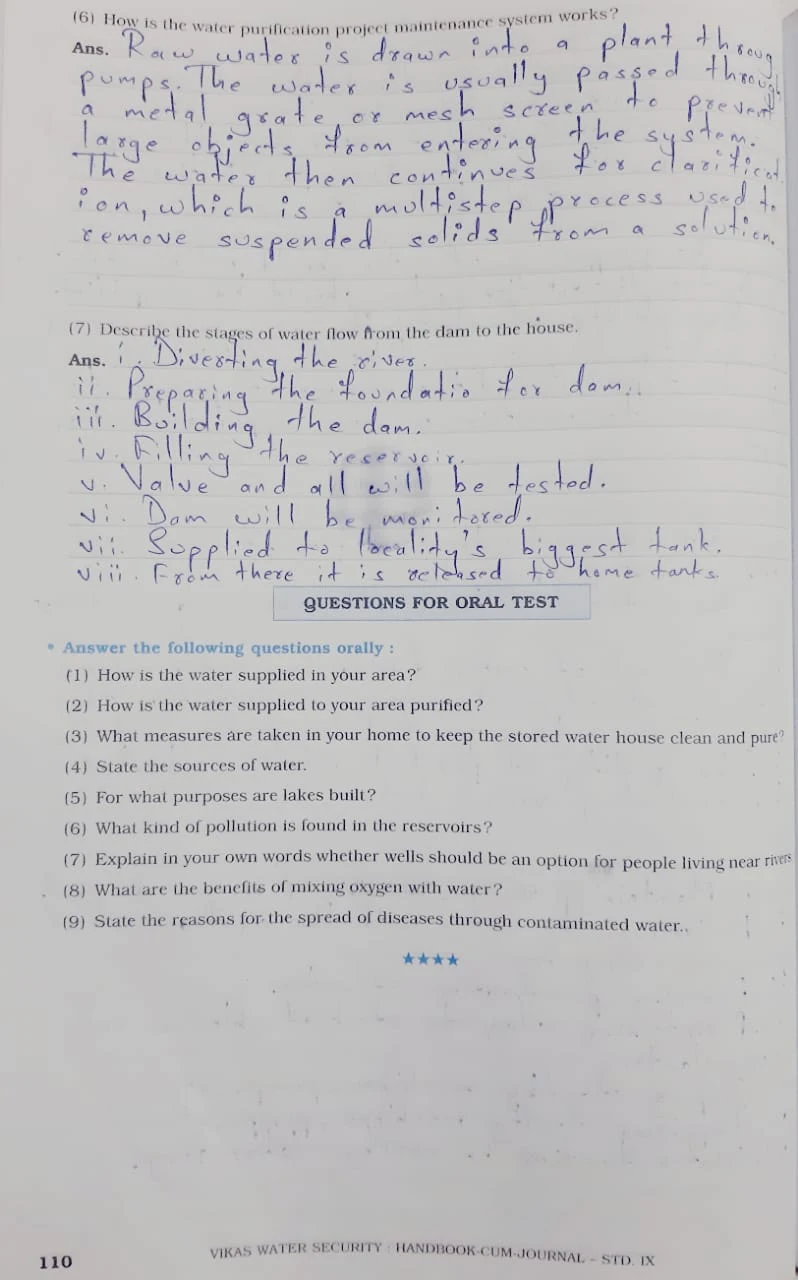 9th std water security handbook cum journal solutions MH Board-Part-2