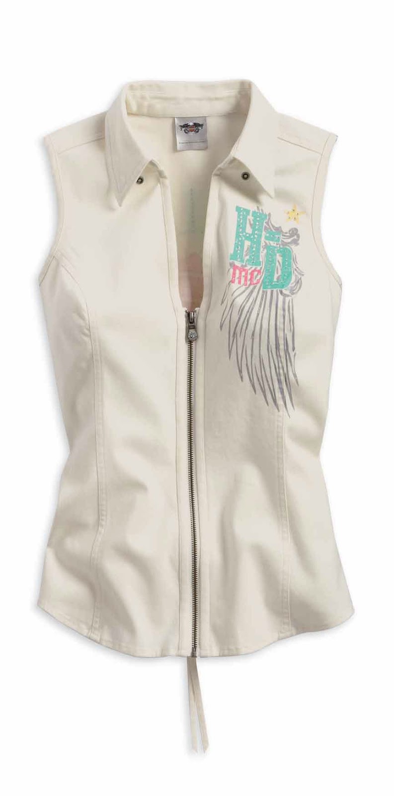 http://www.adventureharley.com/harley-davidson-shirt-womens-h-d-wing-sleeveless-woven-shirt-off-white