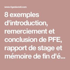 Exemples d'introduction, remerciement et conclusion de PFE, rapport de stage et mémoire de fin d'étude